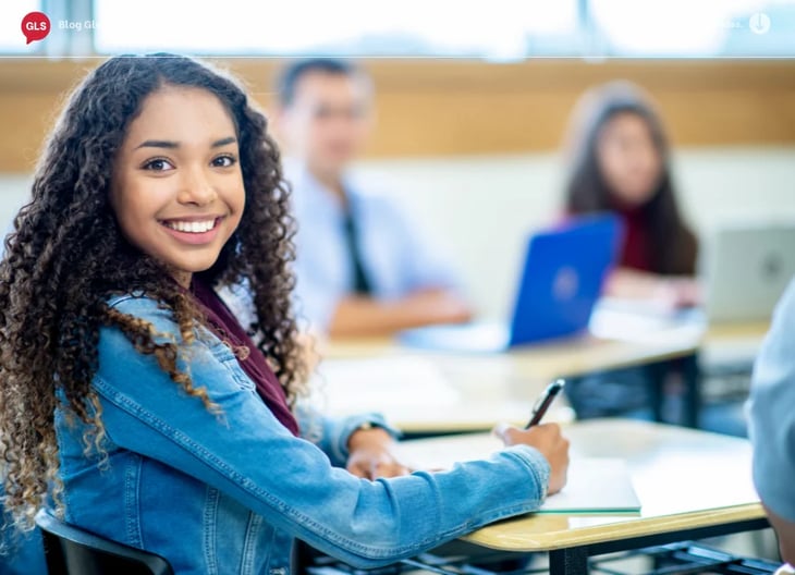 Curly girl at English class